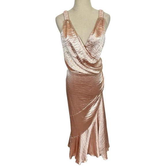 Maria Lucia Hohan Adah Pink Tehno Satin Silk Ruched Mermaid Midi Dress Gown - Picture 5 of 14